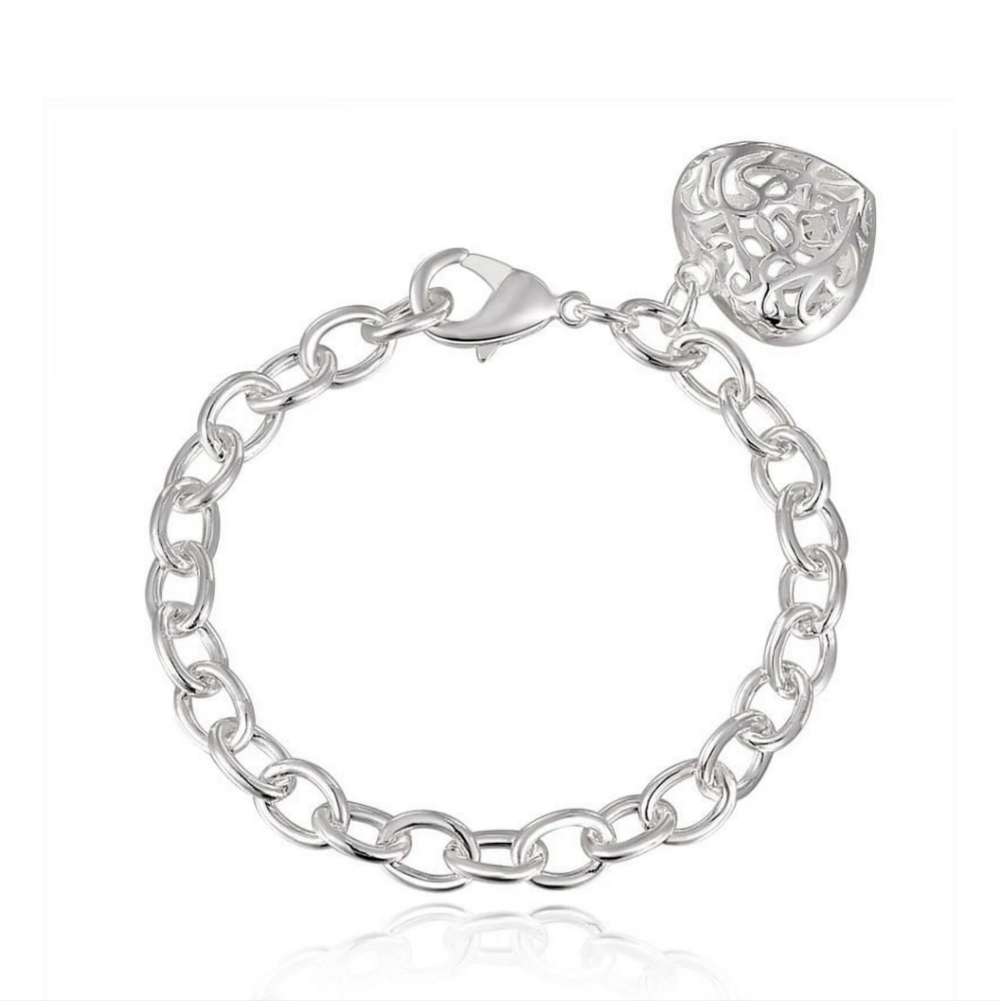 .925 Heart Charm Bracelet .925 Chain Links NEW! - Picture 3 of 8
